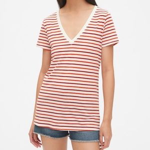 NWT GAP Vintage Wash V-Neck Red Stripe Top